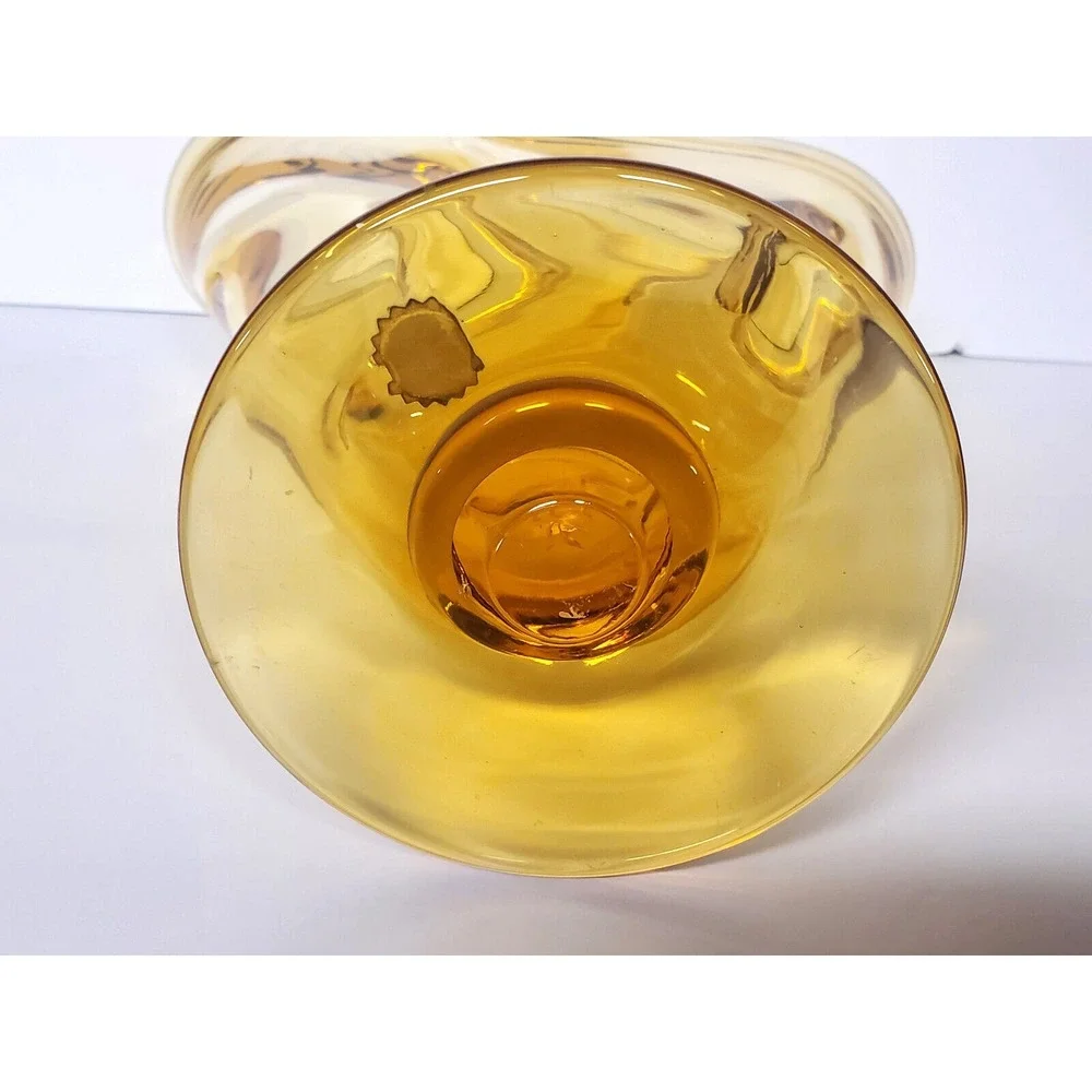 Vintage Amber Glass Vase Silver Brook Art Glass Dimpled Vase MCM